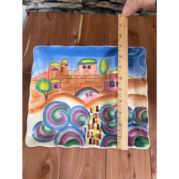 VINTAGE YAIR EMANUEL DESIGNED JUDAIC ART CERAMIC SERVING TRAY - Picture 6 of 6